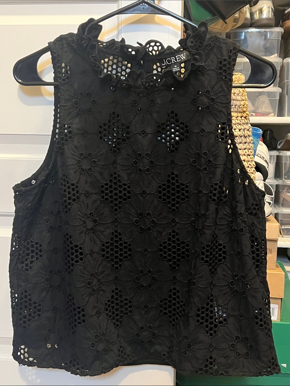 J.Crew Black Floral Eyelet Top